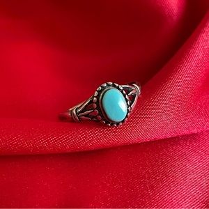 Turquoise Handmade Ring Sterling Silver Size 5 Boho Jewelry